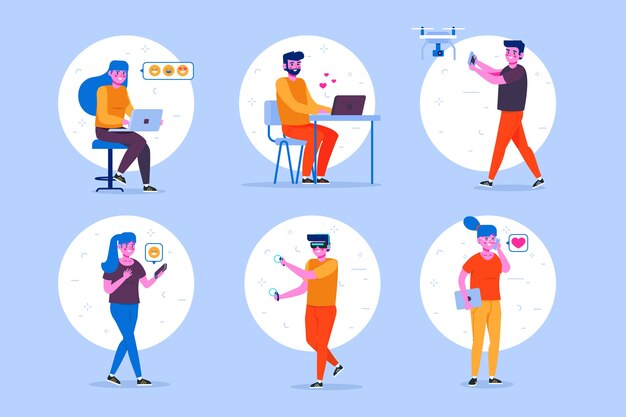 Personas con diferentes dispositivos tecnológicos.