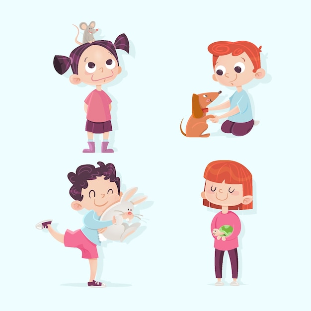 Personas con diferentes mascotas ilustración
