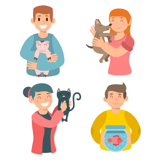 Personas con diferentes mascotas ilustración