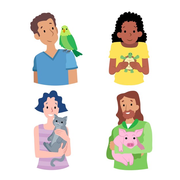 Personas con diferentes mascotas