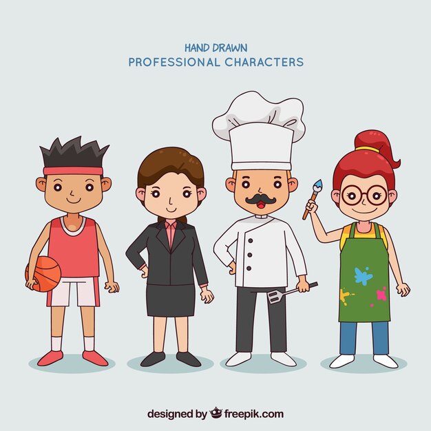 Personas con diferentes trabajados en estilo hecho a mano