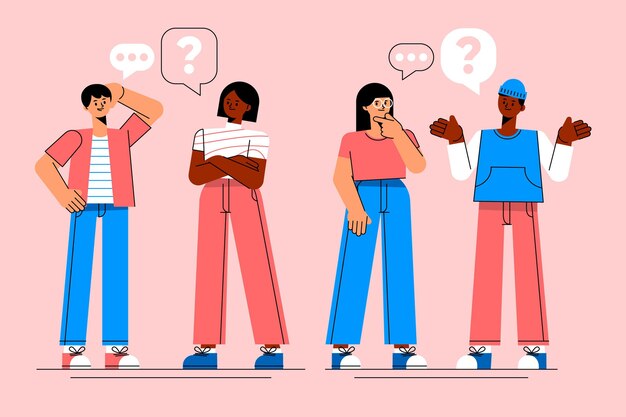 Personas de diseño plano orgánico haciendo preguntas.