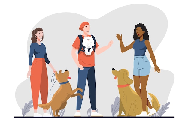 Vector gratuito personas de diseño plano con perros.