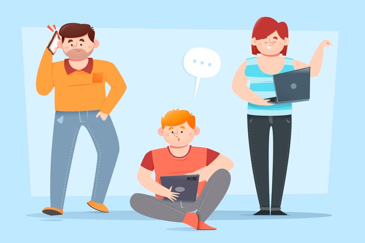 Vector gratuito personas con dispositivos tecnológicos