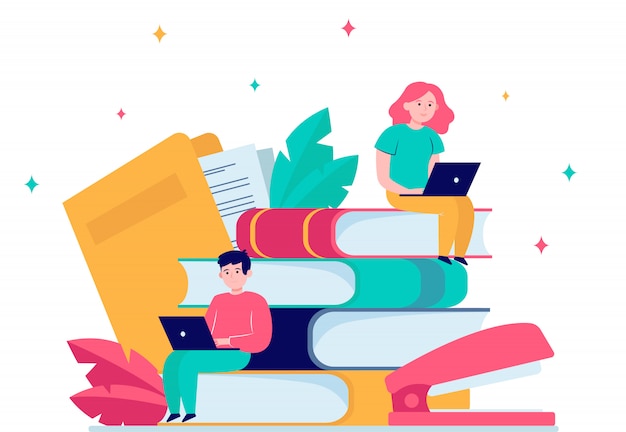 Personas enfocadas que estudian en la escuela en línea