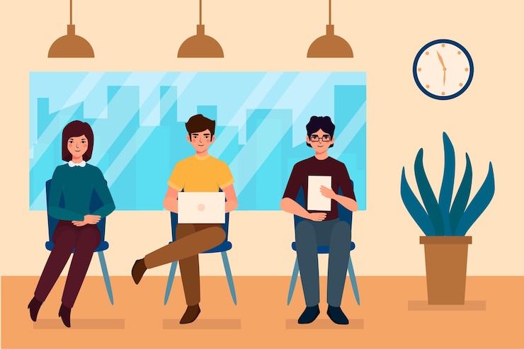 Vector gratuito personas esperando una entrevista de trabajo.