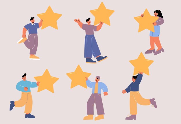 Las personas con estrellas doradas califican la calidad del servicio