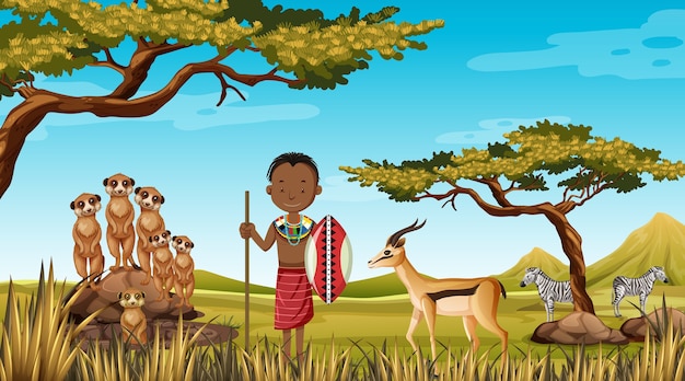 Vector gratuito personas étnicas de tribus africanas en vestimentas tradicionales en la naturaleza