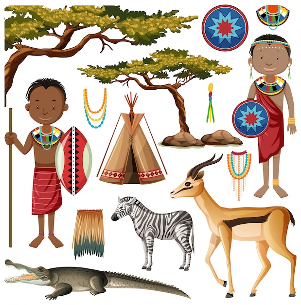 Vector gratuito personas étnicas de tribus africanas en vestimentas tradicionales