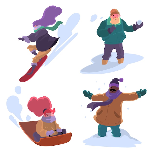 Vector gratuito personas haciendo actividades de invierno.