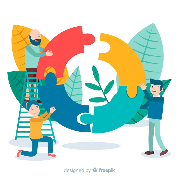 Vector gratuito personas haciendo puzles