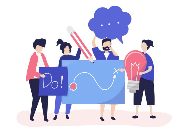 personas con iconos de ideas creativas