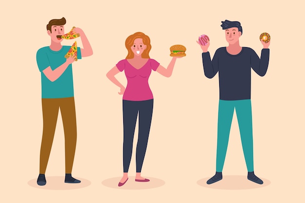 Personas con ilustración de comida