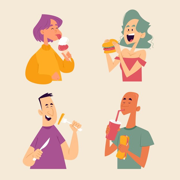 Personas con ilustración de comida