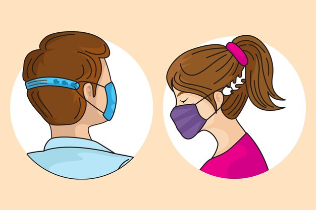 Personas ilustradas con una correa ajustable para mascarilla