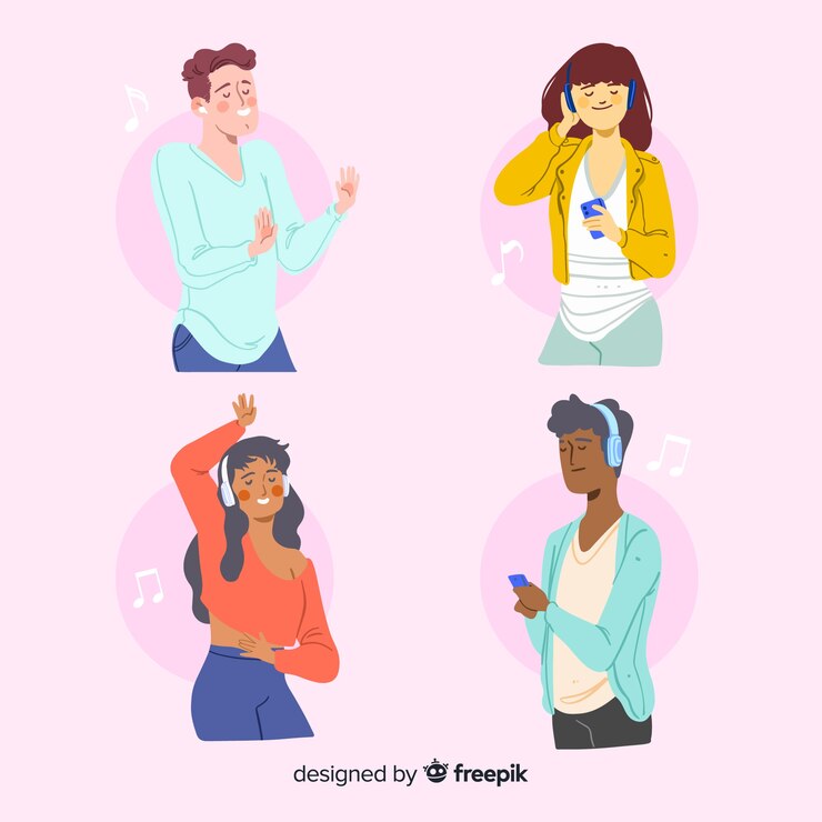Vector gratuito personas ilustradas que escuchan música en sus auriculares
