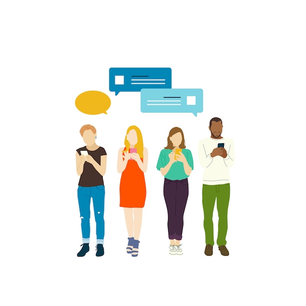 Personas ilustradas con red social.