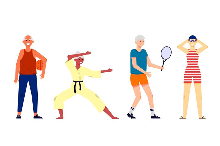 Vector gratuito personas jóvenes de corazón que realizan diversas actividades.
