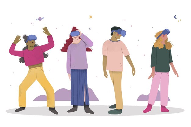 Personas jugando juegos con casco de realidad virtual.