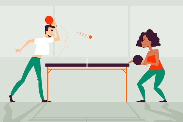 Personas jugando tenis de mesa diseño plano