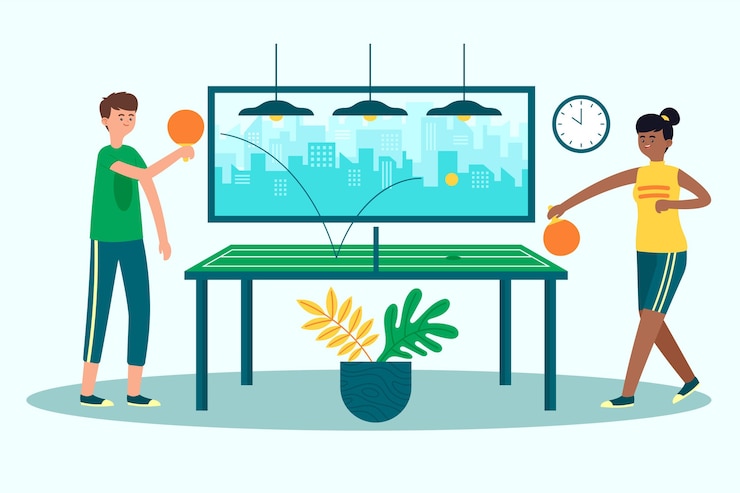 Vector gratuito personas jugando tenis de mesa en el interior