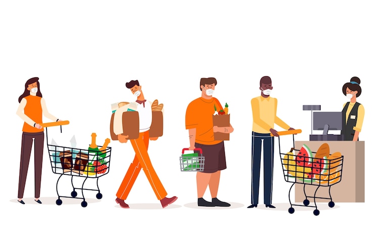 Vector gratuito personas con máscara médica ilustrada