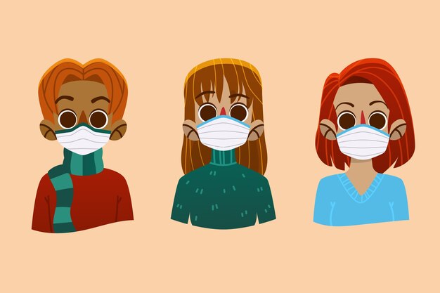 Vector gratuito personas con mascarilla médica