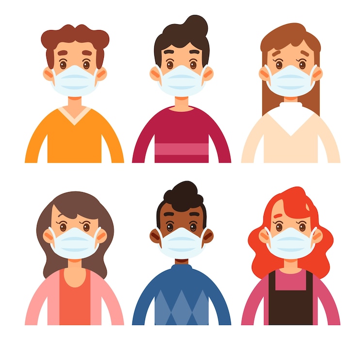 Vector gratuito personas con mascarilla médica