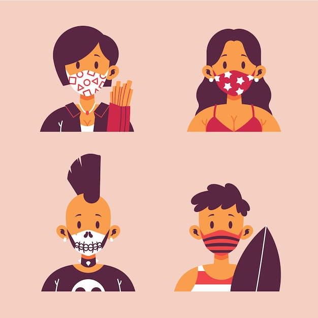 Vector gratuito personas con mascarillas de tela