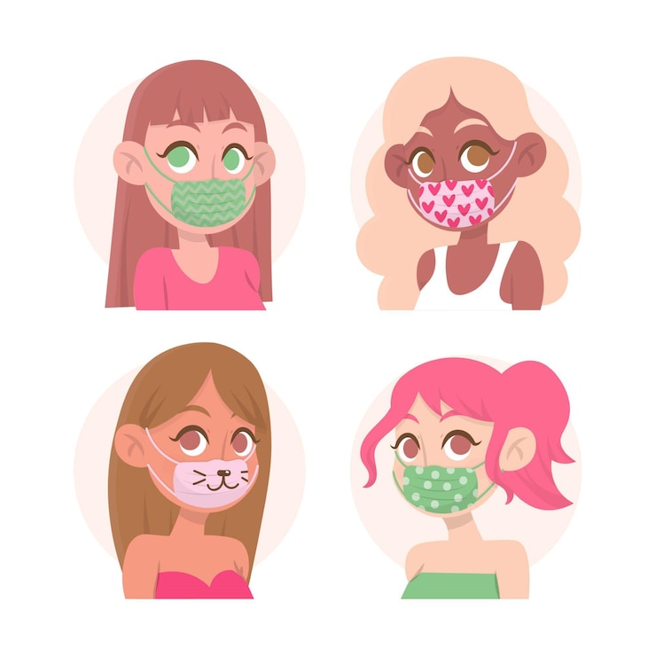 Vector gratuito personas con mascarillas de tela