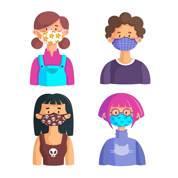 Vector gratuito personas con mascarillas de tela