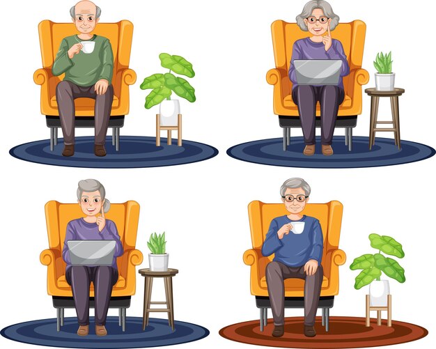Personas mayores que usan un juego de laptop
