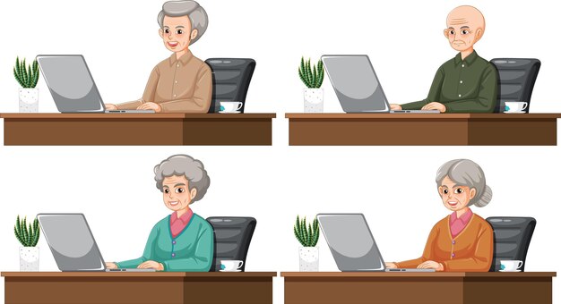 Personas mayores que usan un juego de laptop