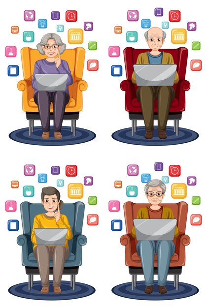 Personas mayores que usan portátiles con aplicaciones