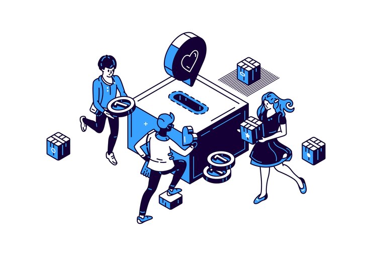 Vector gratuito personas con monedas y huchas.
