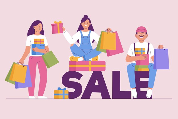 Personas de pie y sosteniendo bolsas de la compra.