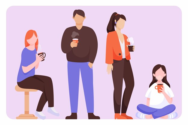 Personas planas con bebidas calientes