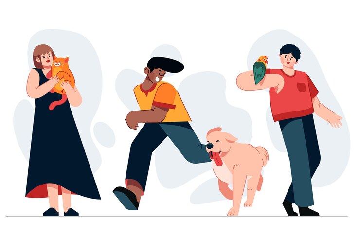 Vector gratuito personas planas con mascotas