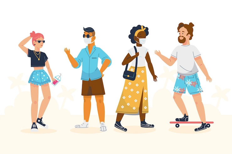 Vector gratuito personas planas orgánicas con colección de ropa de verano.
