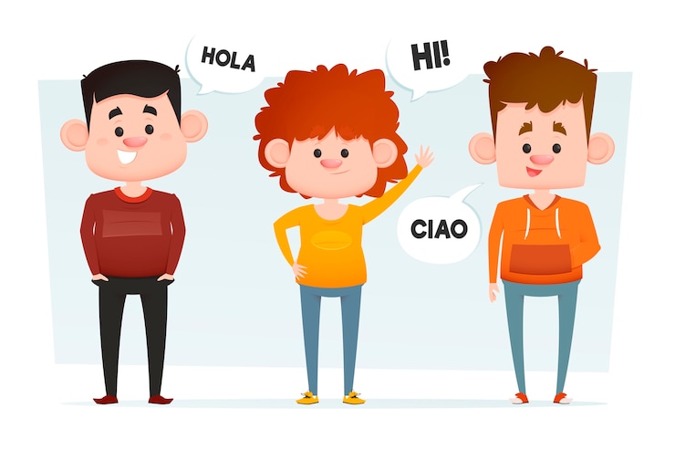 Vector gratuito personas planas que se comunican en diferentes idiomas.