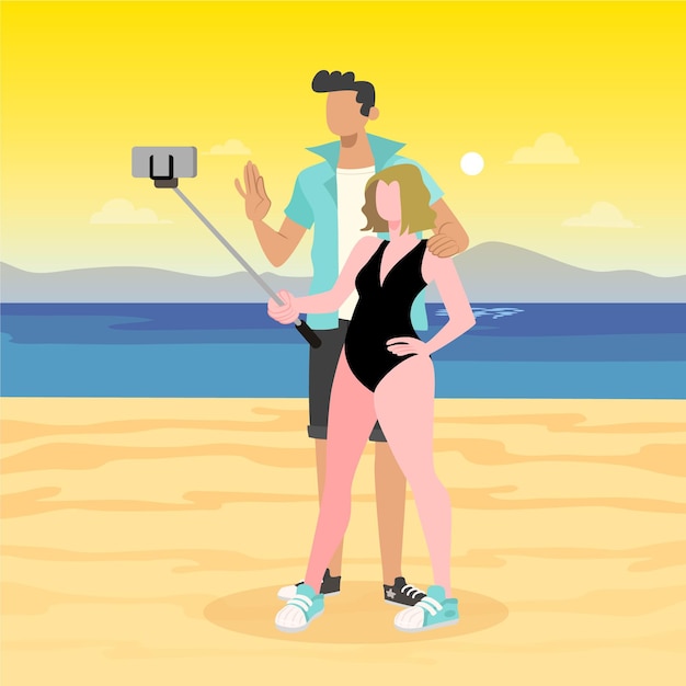 Vector gratuito personas planas tomando fotos con smartphone