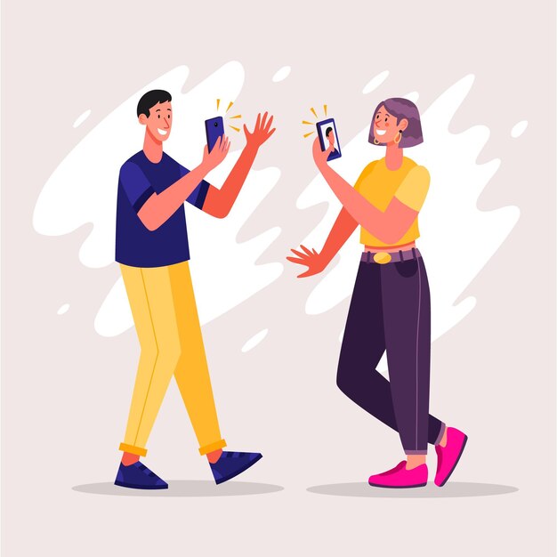 Personas planas tomando fotos con smartphone