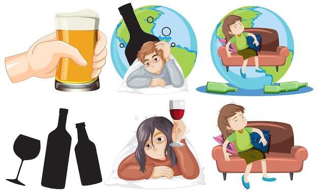 Vector gratuito personas poco saludables con bebidas alcohólicas.