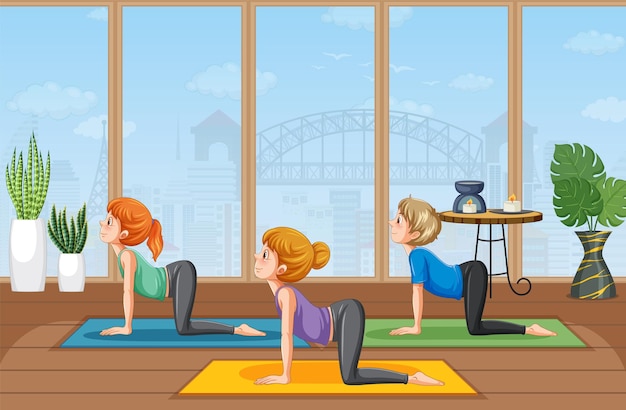 Personas practicando ejercicio de yoga y meditación.