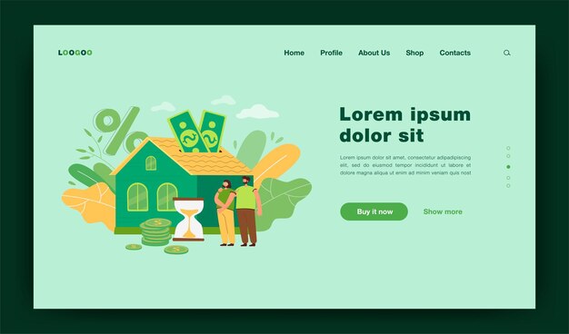 Personas que compran una casa con ilustración plana de préstamo hipotecario