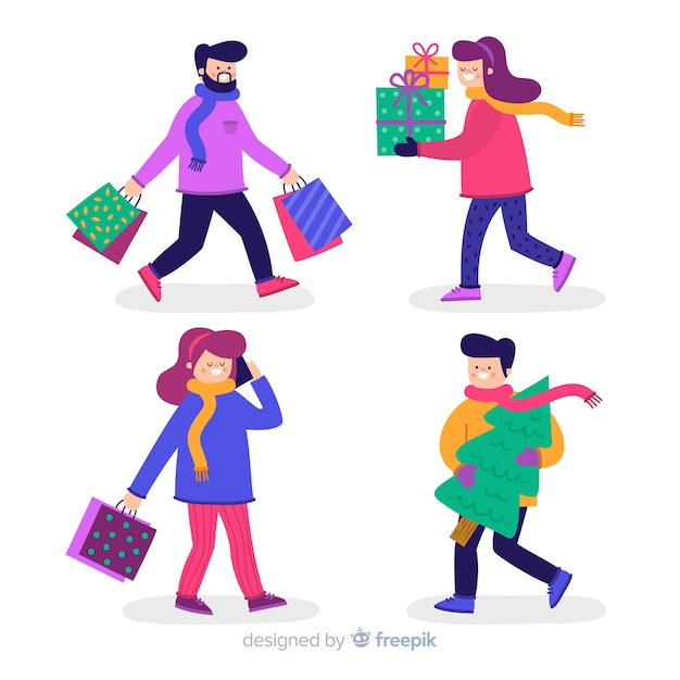 Personas que compran colección de regalos de navidad