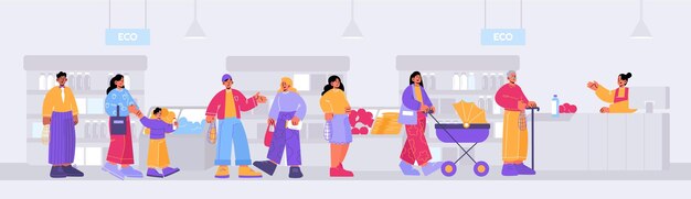 Personas que compran productos orgánicos en la tienda ecológica.