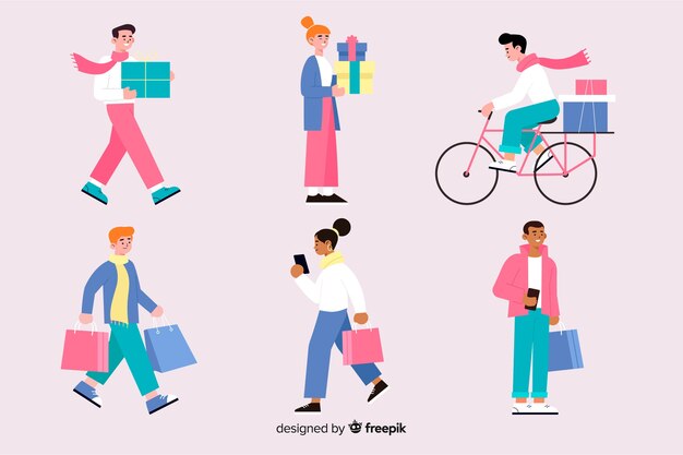 Personas que compran regalos de navidad diseño plano
