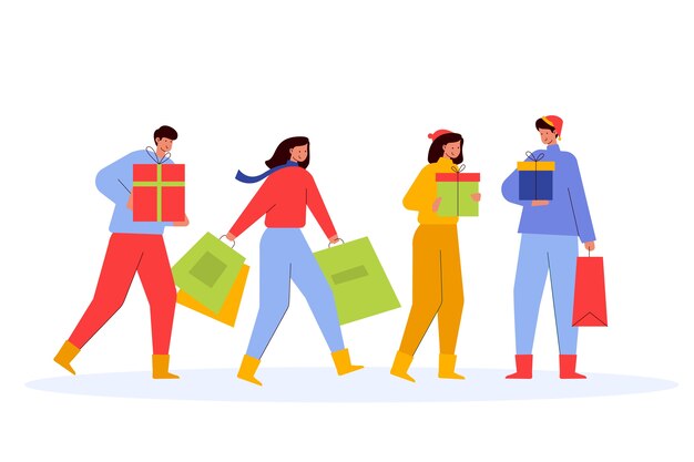 Personas que compran regalos de navidad juntos