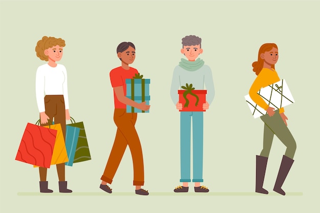 Personas que compran regalos de Navidad set